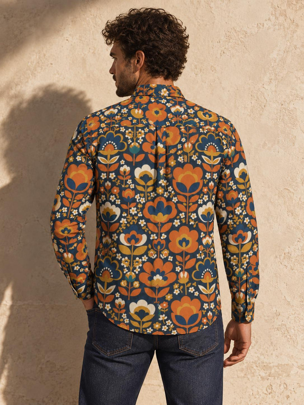 ByZaynCo Navy Folk Floral Slub Cotton Shirt | Long Sleeve — product image 2
