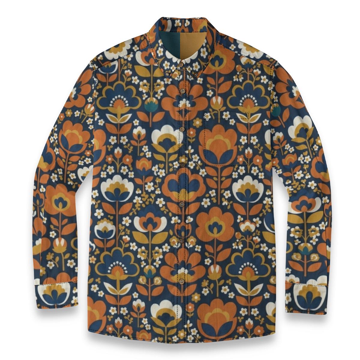 ByZaynCo Navy Folk Floral Slub Cotton Shirt | Long Sleeve — product image 3