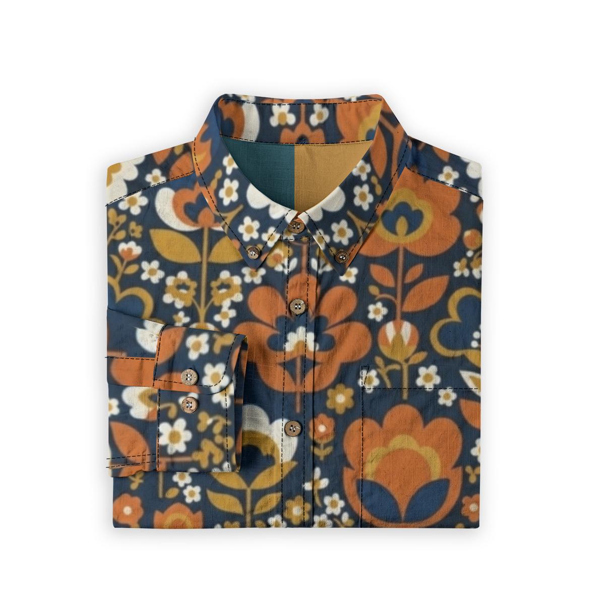 ByZaynCo Navy Folk Floral Slub Cotton Shirt | Long Sleeve — product image 7