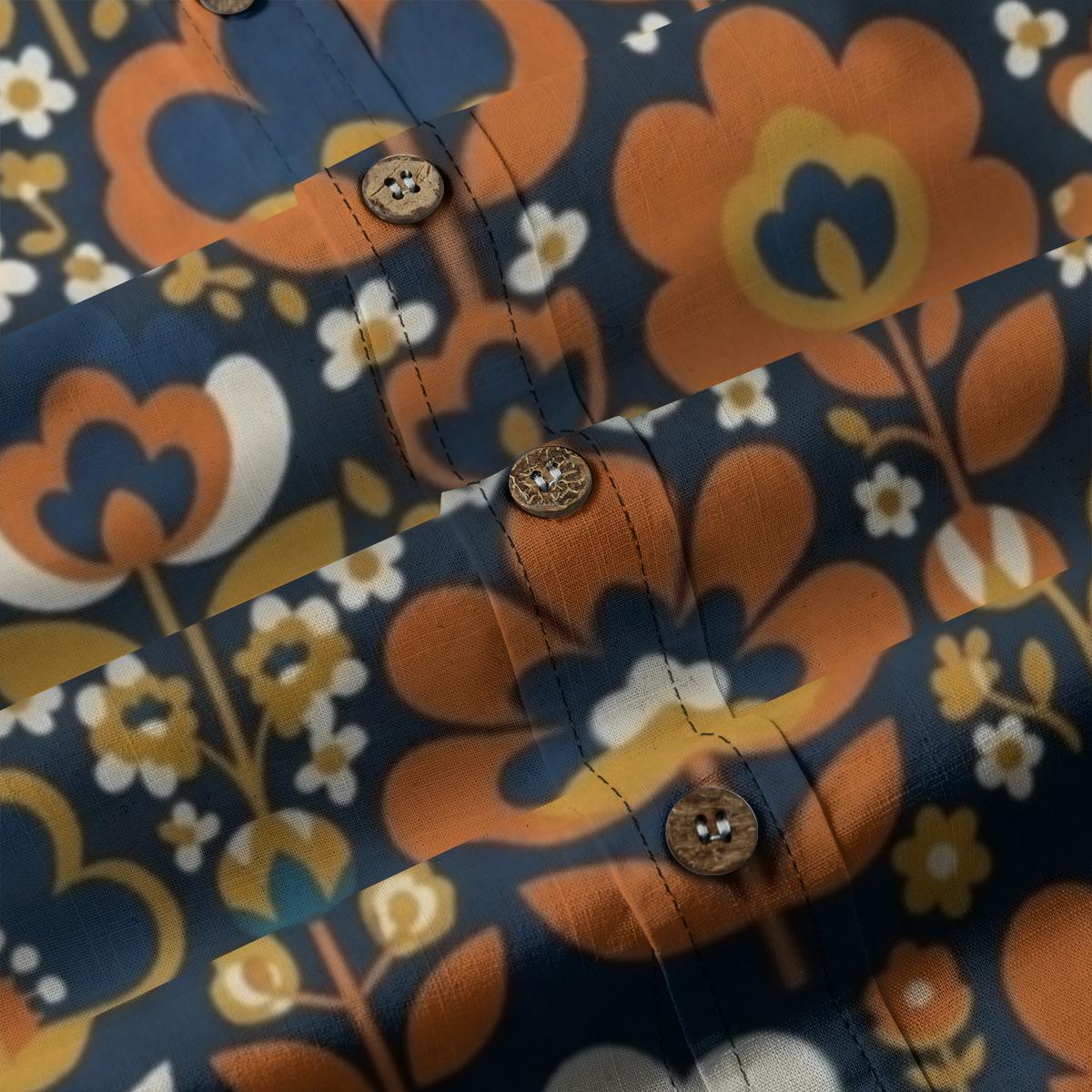 ByZaynCo Navy Folk Floral Slub Cotton Shirt | Long Sleeve — product image 9