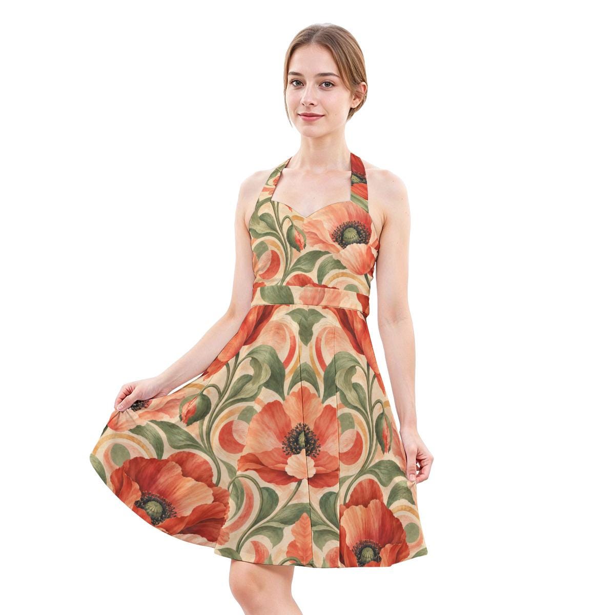 ByZaynCo Coral Poppy Halter Skater Dress — product image 4