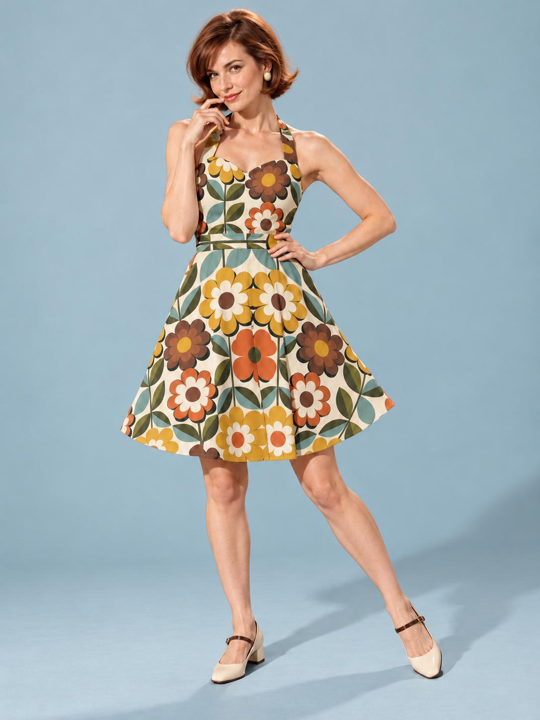 ByZaynCo 70s Daisy Halter Skater Dress | Mustard & Orange — product image 1