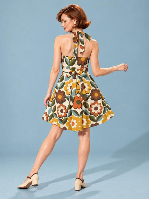 ByZaynCo 70s Daisy Halter Skater Dress | Mustard & Orange — product image 2