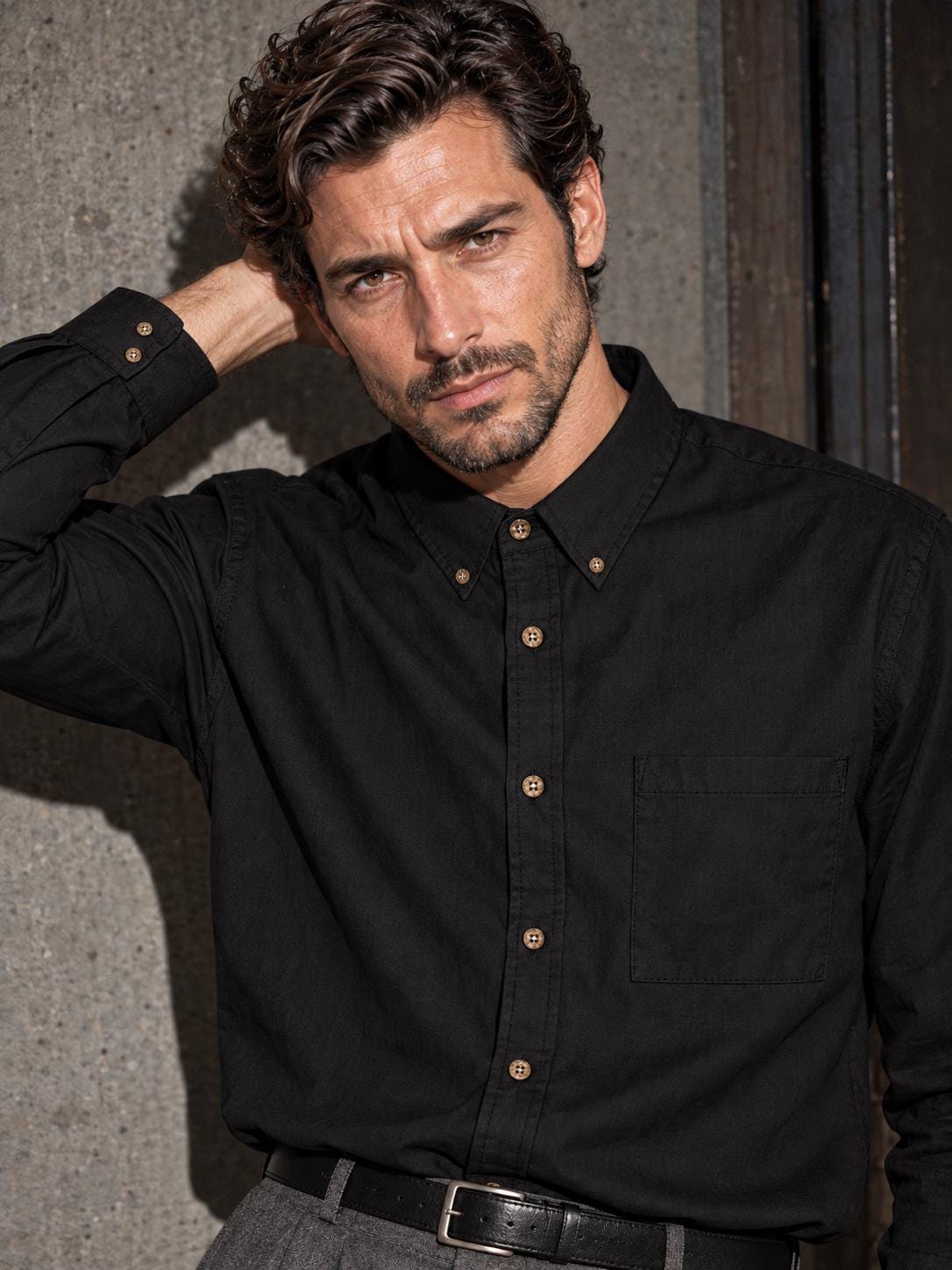 ByZaynCo men's black slub cotton long-sleeve shirt — product view 1
