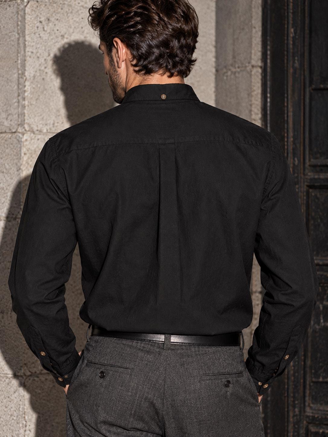 ByZaynCo men's black slub cotton long-sleeve shirt — product view 2