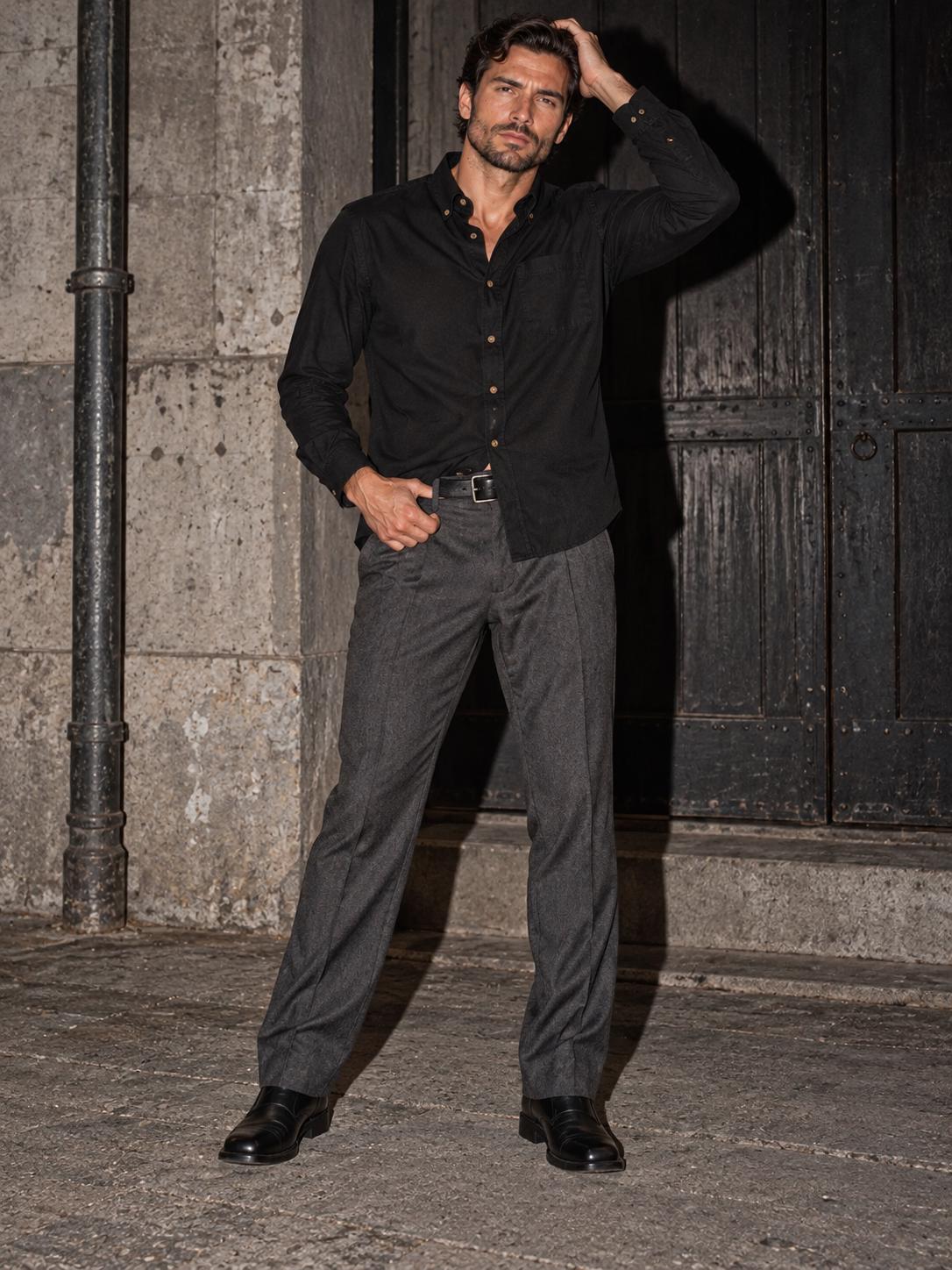 ByZaynCo men's black slub cotton long-sleeve shirt — product view 6