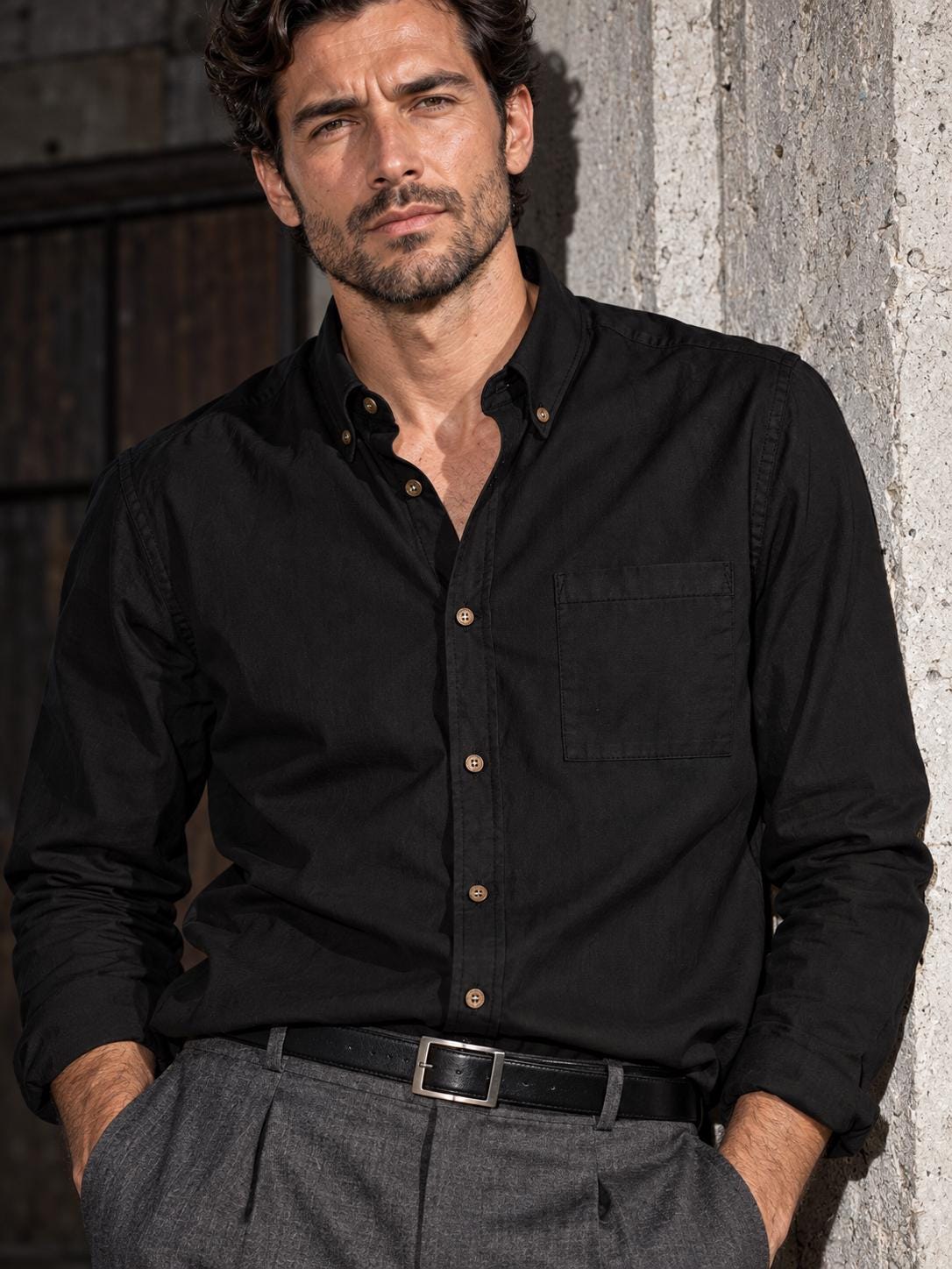 ByZaynCo men's black slub cotton long-sleeve shirt — product view 7