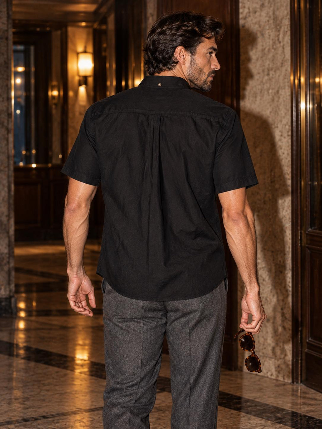 ByZaynCo men's black slub cotton short-sleeve shirt — product view 14