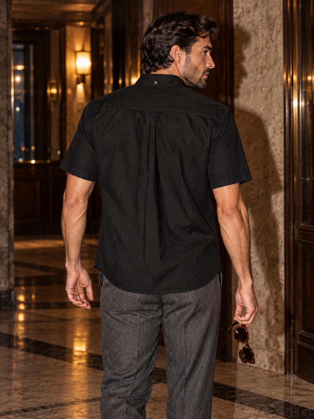 ByZaynCo men's black slub cotton short-sleeve shirt — product view 14