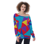 ByZaynCo Colorful Geometric Off Shoulder Sweatshirt, Bright Abstract Retro Women's Slouchy Top - image 9