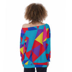 ByZaynCo Colorful Geometric Off Shoulder Sweatshirt, Bright Abstract Retro Women's Slouchy Top - image 12
