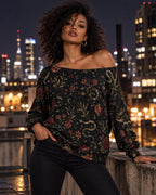 ByZaynCo Dark Vintage Floral Off Shoulder Sweatshirt – view 8
