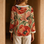 Terracotta Floral Blouse, Poppy Print Vintage Inspired Long Sleeve Top – ByZaynCo product photo 2