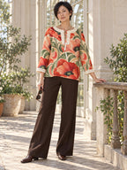 Terracotta Floral Blouse, Poppy Print Vintage Inspired Long Sleeve Top – ByZaynCo product photo 5