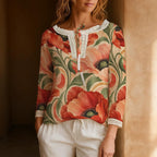 Terracotta Floral Blouse, Poppy Print Vintage Inspired Long Sleeve Top – ByZaynCo product photo 7