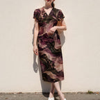 Moody Purple Floral Midi Dress, Dark Romantic Botanical, V Neck Flutter Sleeves - product gallery photo 9