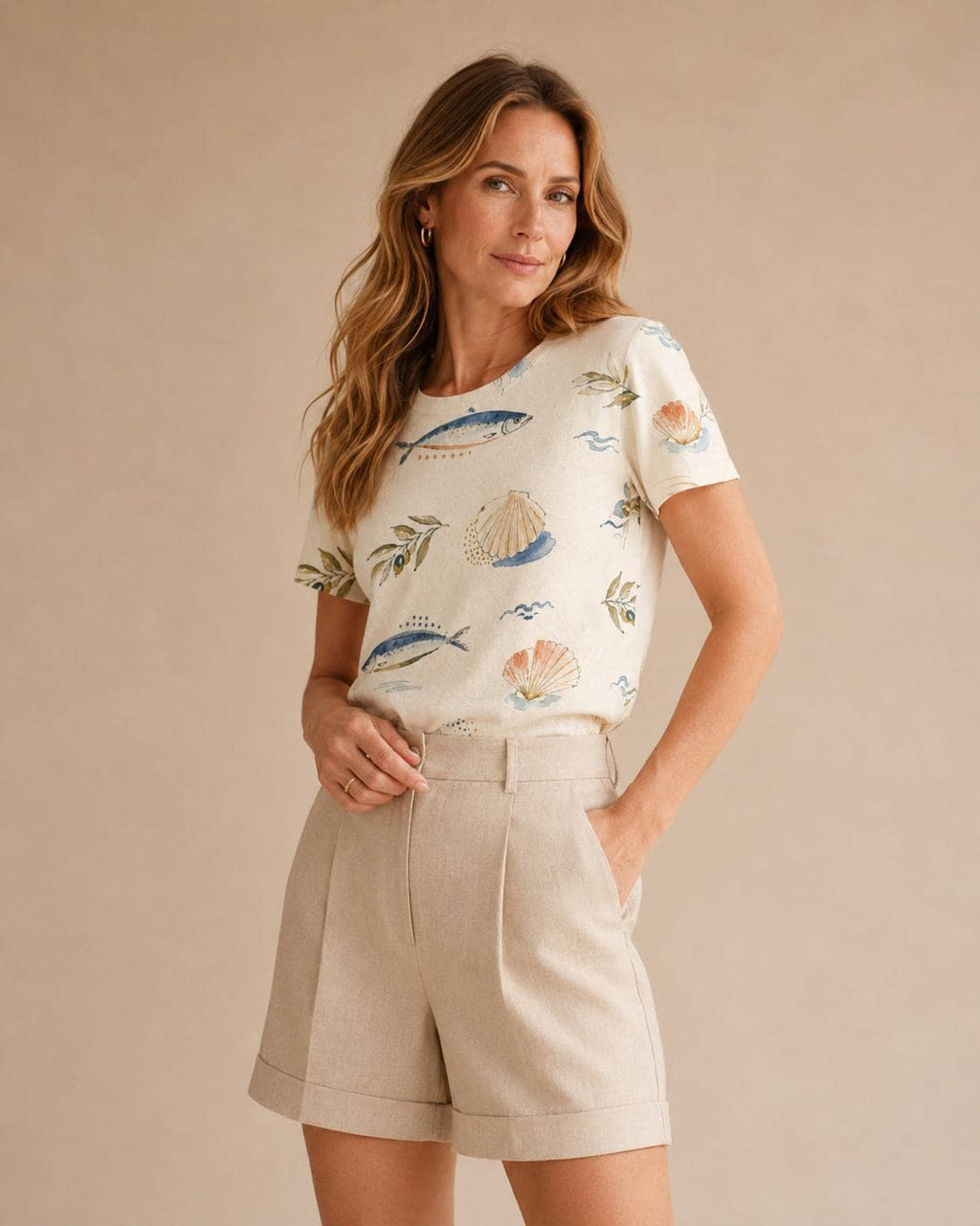 Mediterranean Sardine Cotton T-Shirt | Coastal Shell Graphic Tee