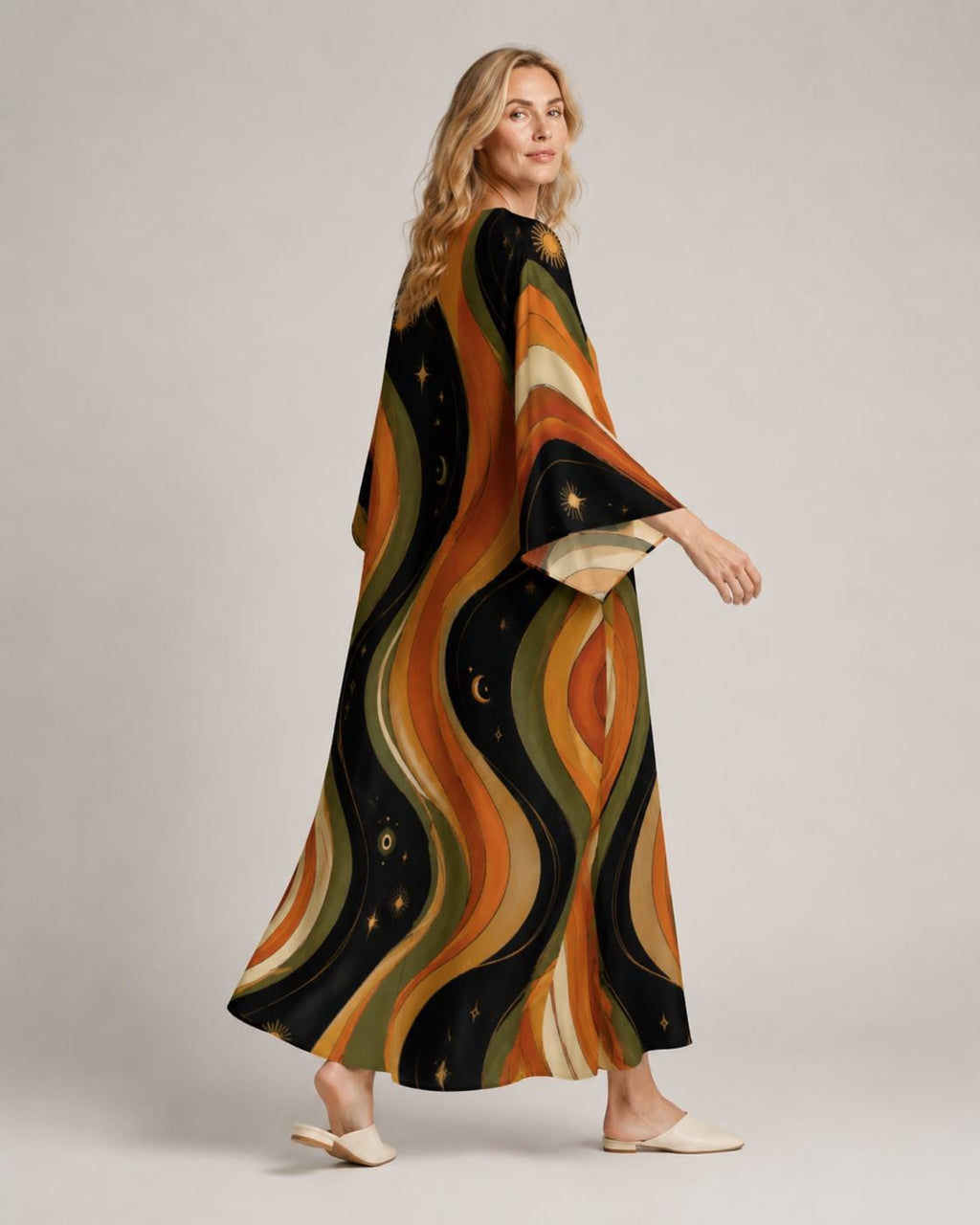 Retro Cosmic Kaftan Dress | Celestial Sun Moon Resort Wear