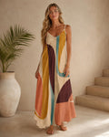Retro Abstract Maxi Dress | 70s Geometric Resort Vacation Dress