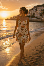 Retro Floral Slip Mini Dress | 70s Boho Vacation Dress