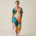 Colorful Geometric A-Line Dress | Boho Patchwork Vacation Dress