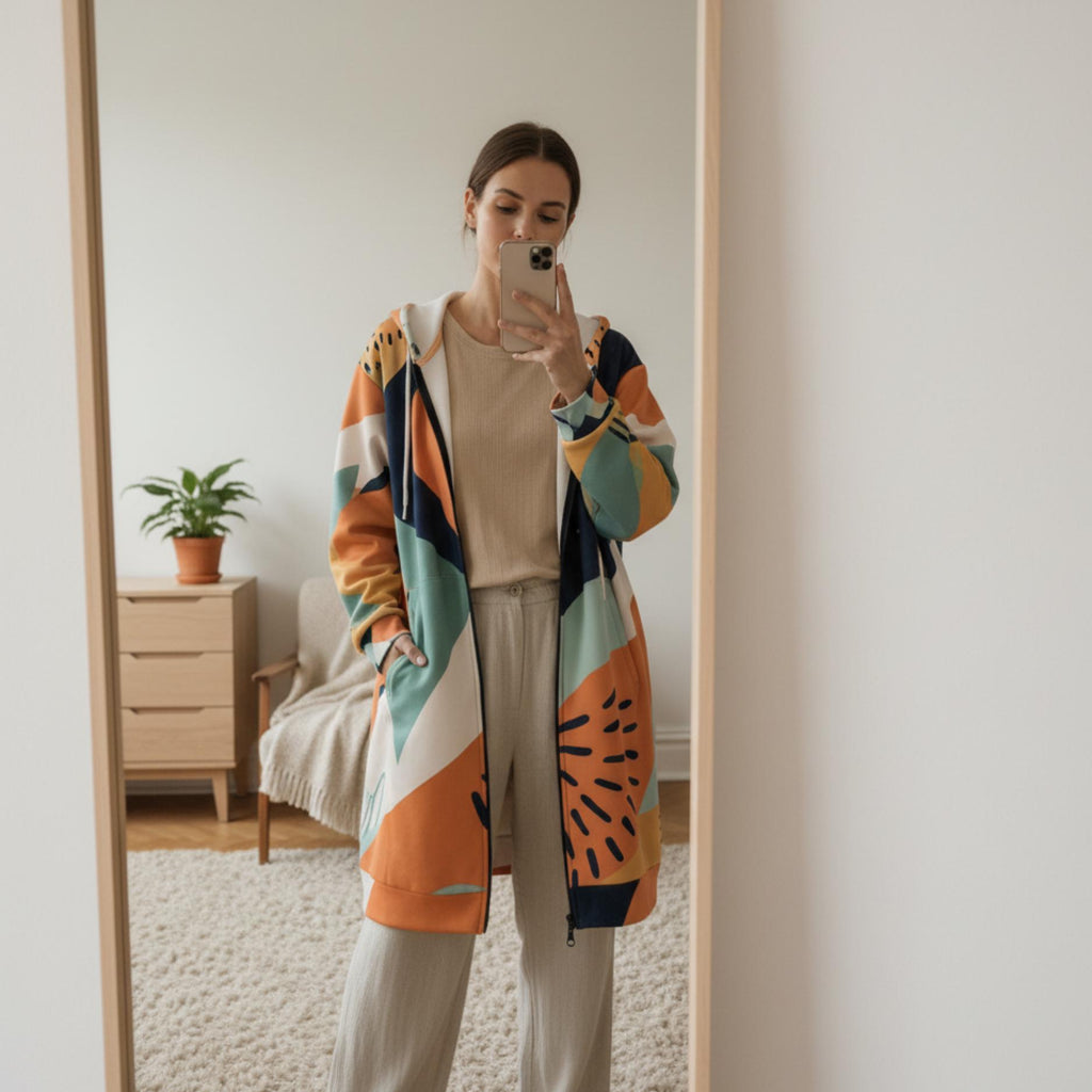 Abstract Long Cardigan | Geometric Bohemian Kimono Coat