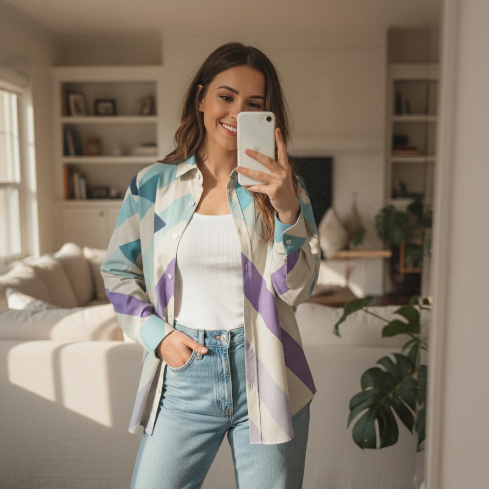Oversized Geometric Patchwork Shirt | Retro Modern Streetwear Top