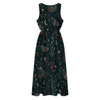 Deep Teal Botanical Maxi Dress with Pockets | V-Neck