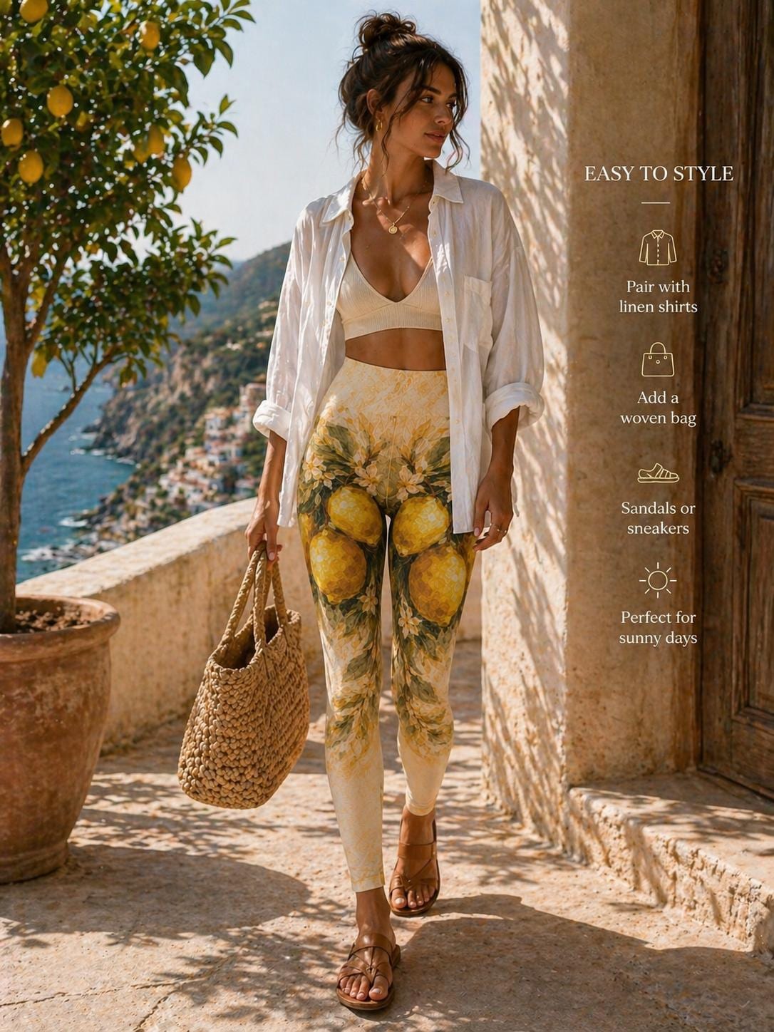 Amalfi Lemon Yoga Leggings | Mediterranean Coastal Activewear