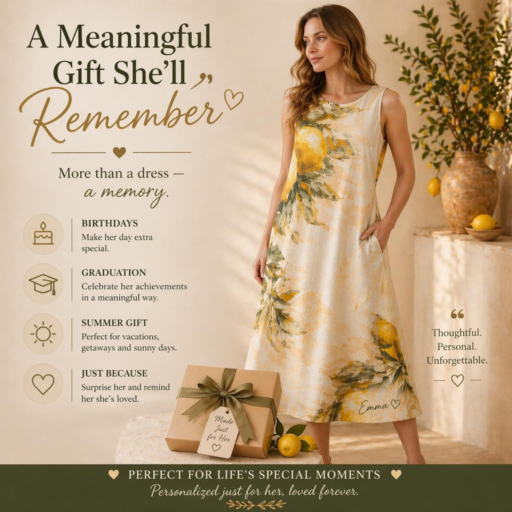 Personalized Lemon Midi Dress | Custom Name Mediterranean Summer Dress