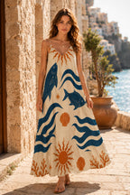 Mediterranean Fish Maxi Dress | Coastal Vacation Resort Dress