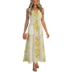 Lemon Maxi Dress | Watercolor Citrus Resort Dress with Pockets