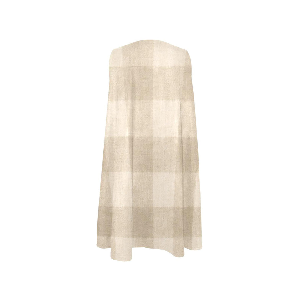 Scandinavian Gingham Resort Dress | Beige Coastal A-Line Pocket Dress