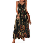Dark Celestial Art Slip Maxi Dress | Spaghetti Strap Long Dress