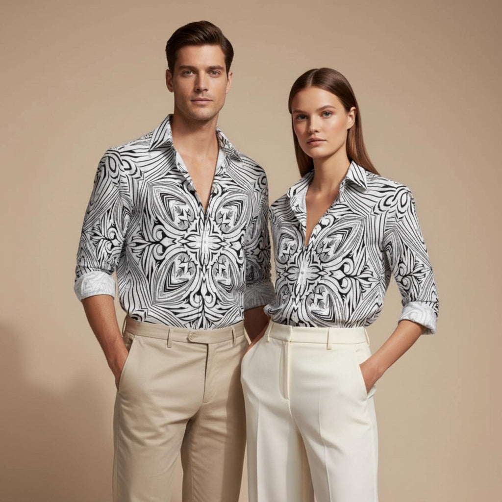 Black White Geometric Shirt | Unisex Baroque Artwear Top