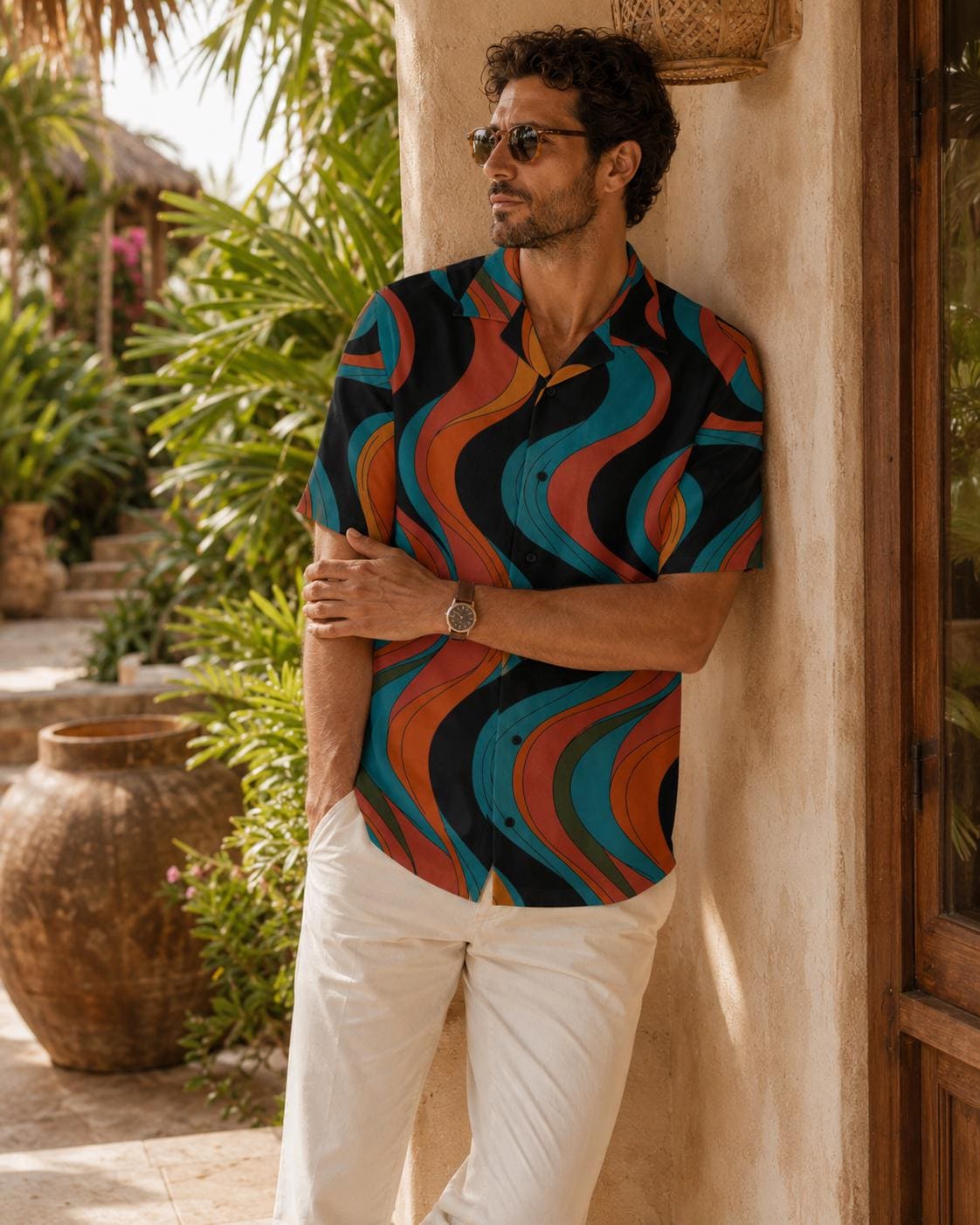 Men’s Retro Wave Hawaiian Shirt | 70s Resort Button-Up