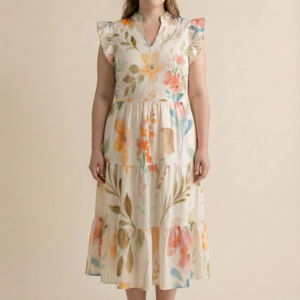 Floral Flutter Sleeve Midi Dress | Garden Party Summer Dress