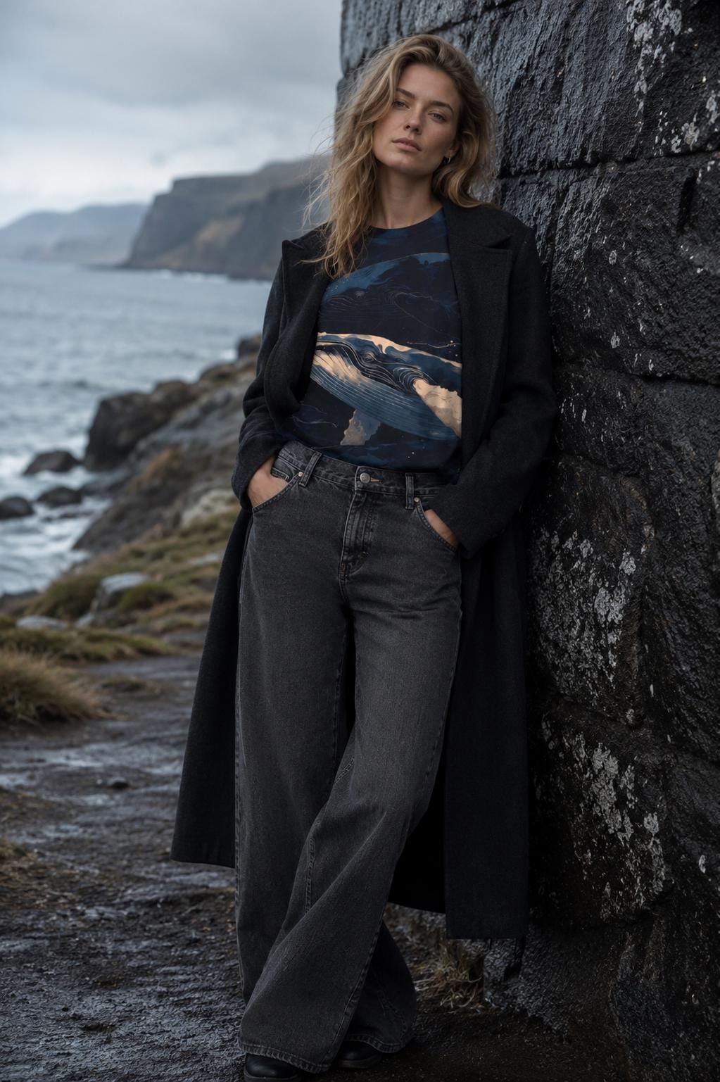 Artistic Whale Cotton T-Shirt | Dark Nordic Marine Tee