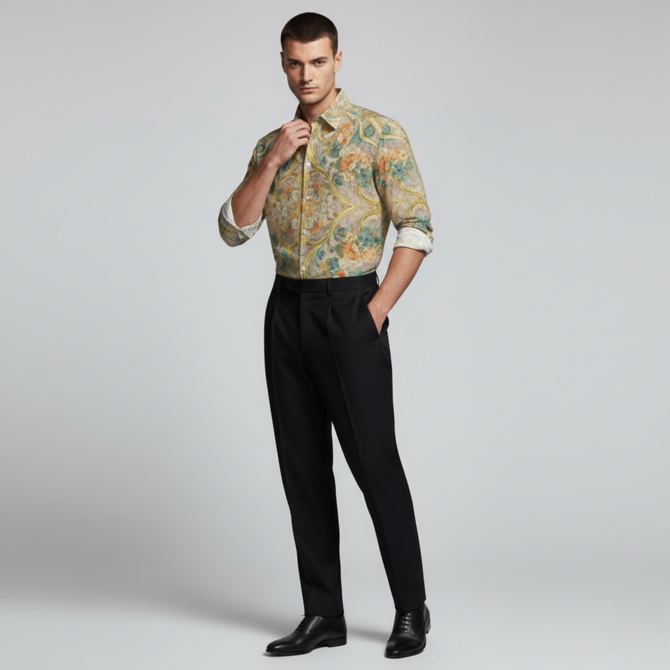 Baroque Print Button-Down Shirt | Unisex Vintage Statement Top