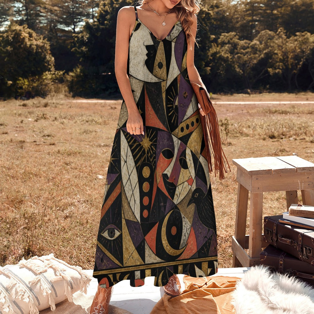 Stained Glass Halloween Slip Maxi Dress | Dark Art Strappy Dress