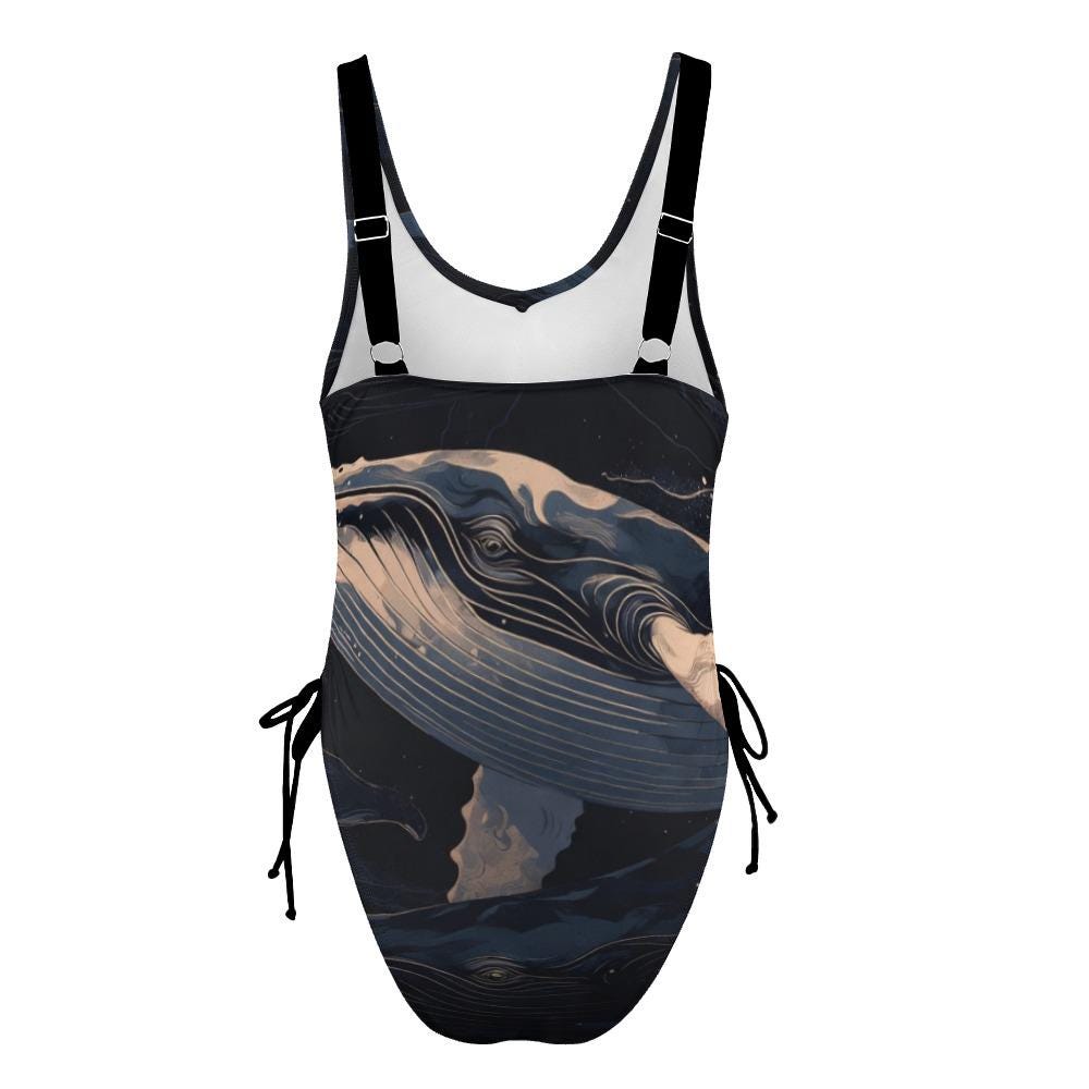 Black Abstract Whale Swimsuit | Dark Ocean One-Piece Swimwear
