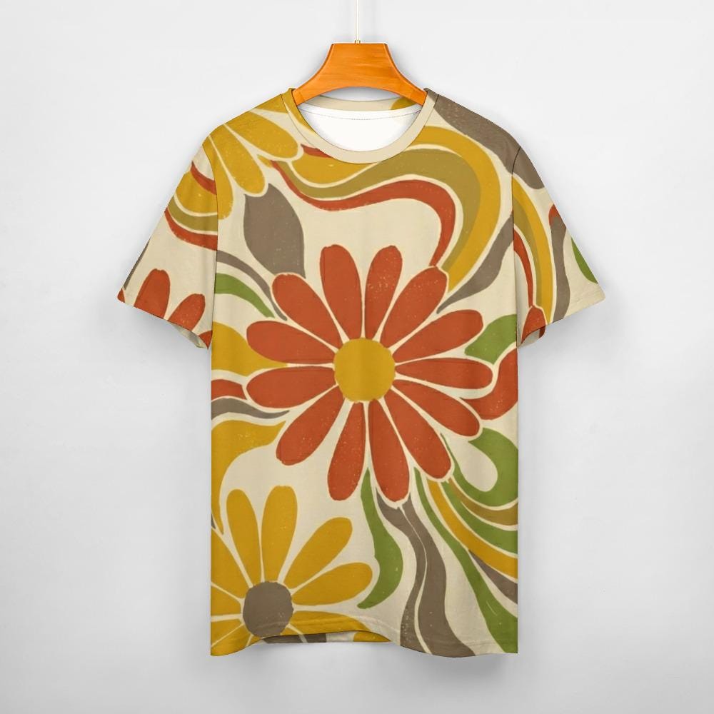 Retro Floral Cotton T-Shirt | 70s Boho Graphic Tee