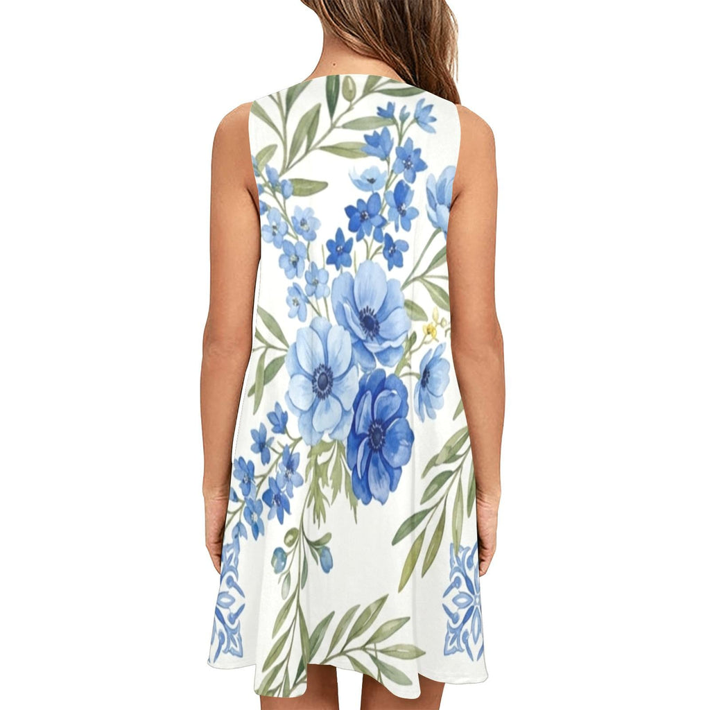Blue Floral A-Line Dress | Mediterranean Pocket Sundress