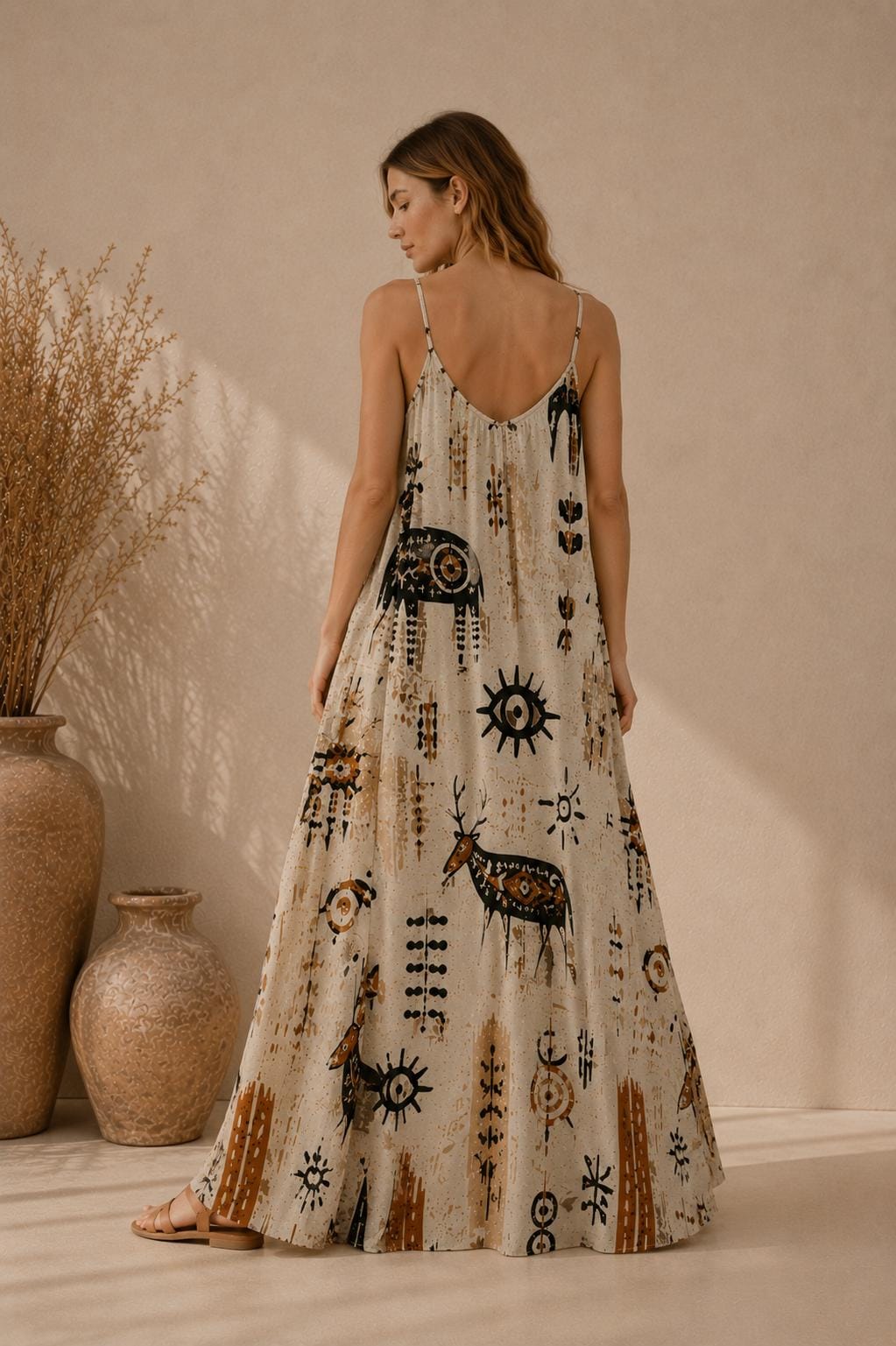 Tribal Art Maxi Dress | Earth Tone Boho Resort Sundress
