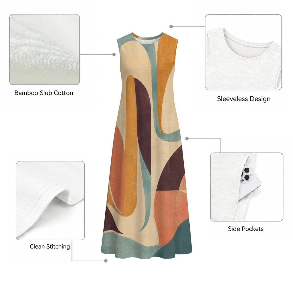 60s Color Block Cotton Midi Dress | Mod A-Line Pocket Dress