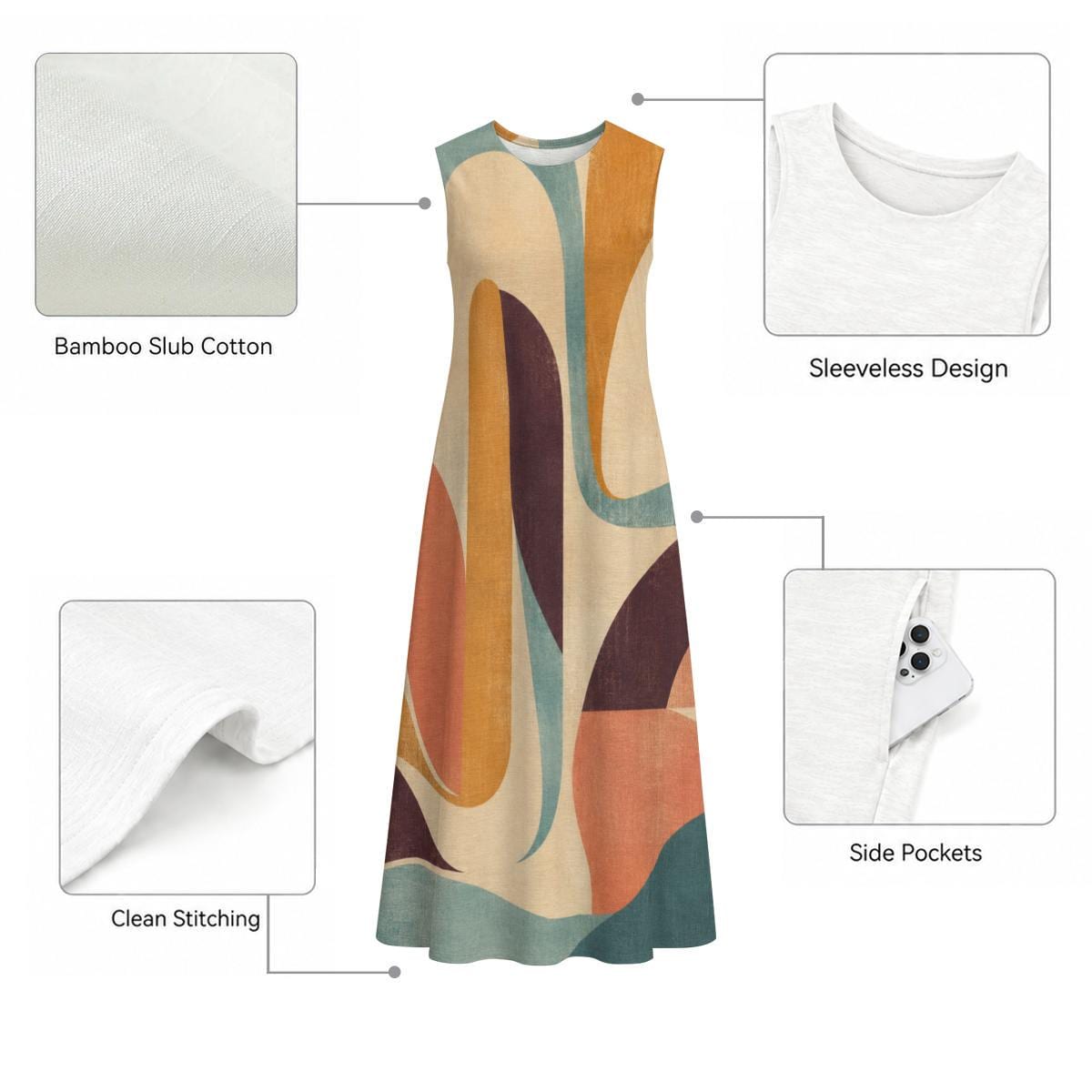 60s Color Block Cotton Midi Dress | Mod A-Line Pocket Dress