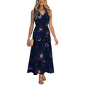 Navy Celestial Floral Maxi Dress with Pockets | V-Neck