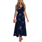 Navy Celestial Floral Maxi Dress with Pockets | V-Neck