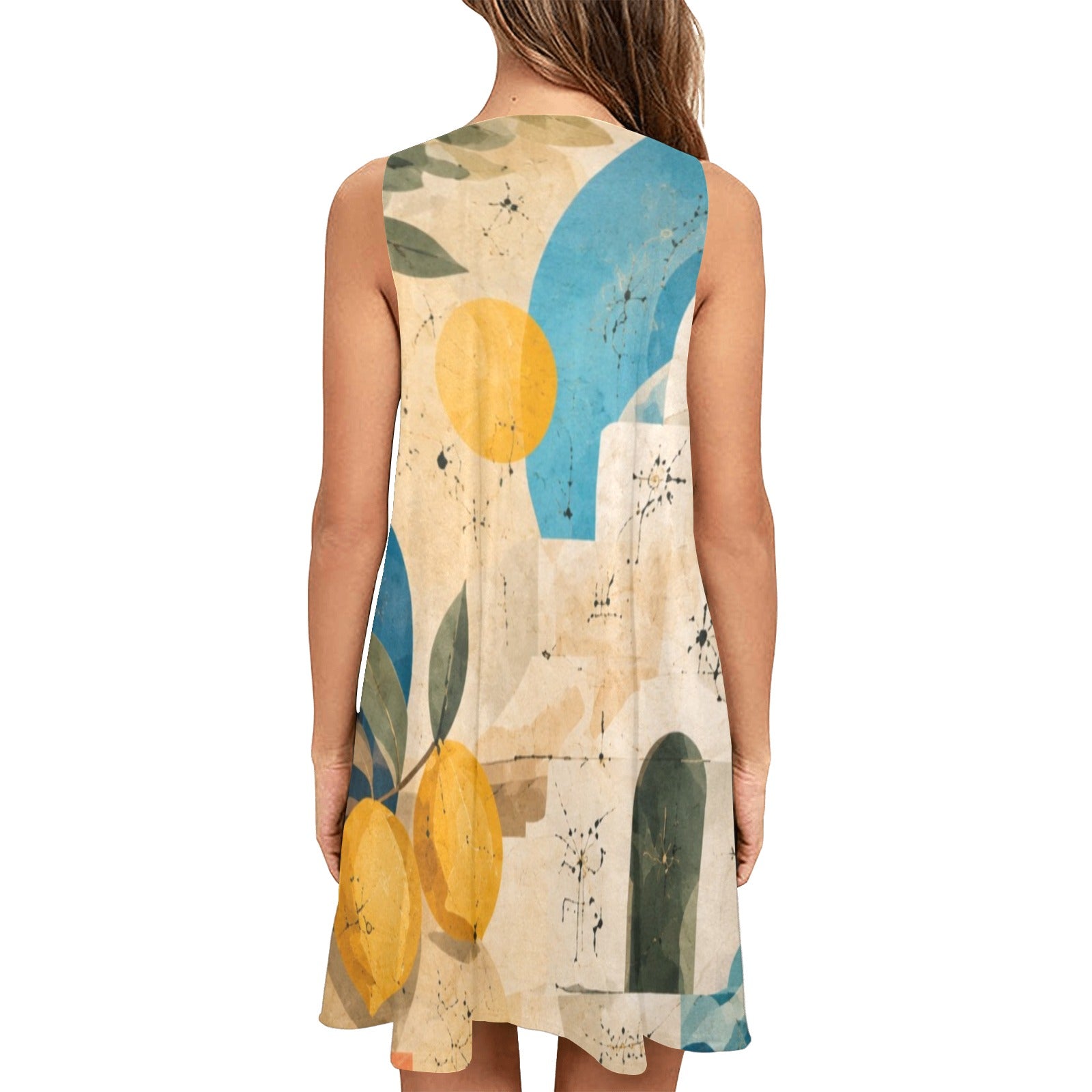 Mediterranean Lemon A-Line Mini Dress with Pockets, Amalfi Coast Art Print