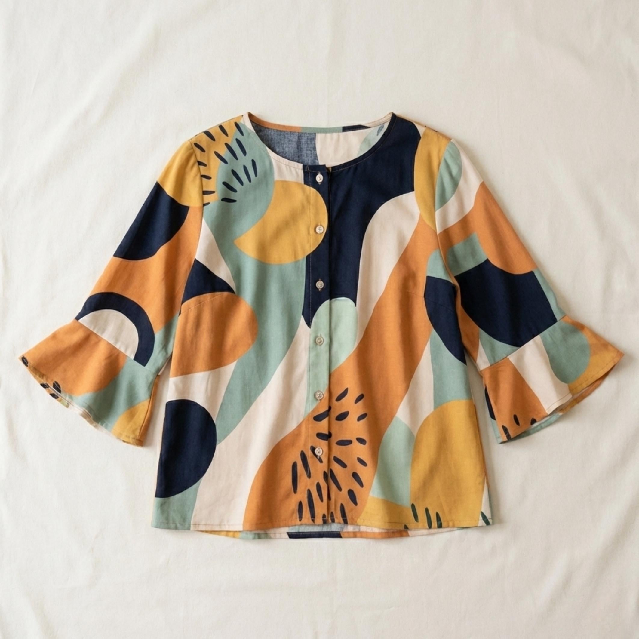 Boho Ruffle Sleeve Blouse | Abstract Print Summer Top